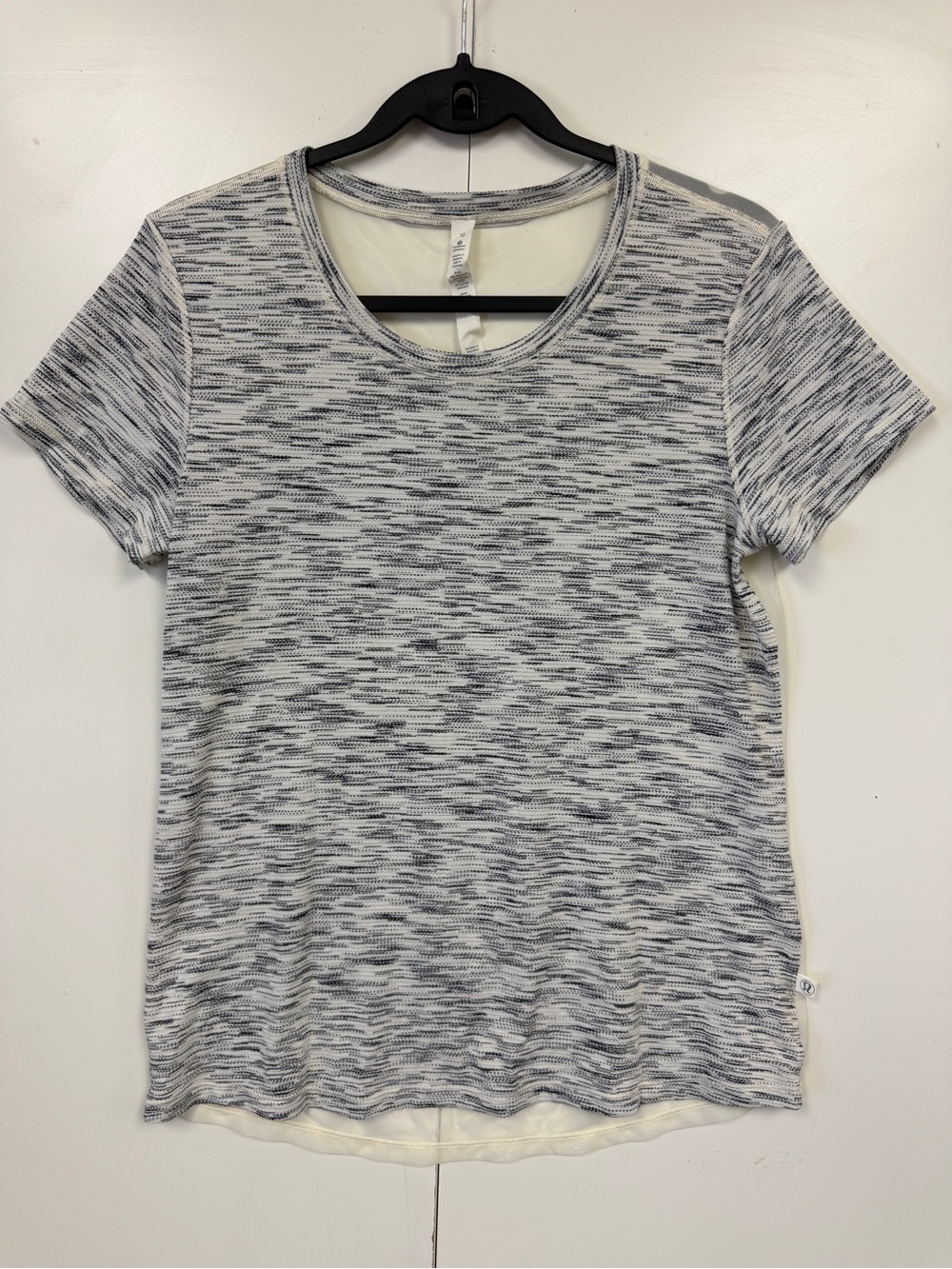 Lululemon Short Sleeve Running Yoga Tee Gray Space Dye Sheer Mesh Back Women 10